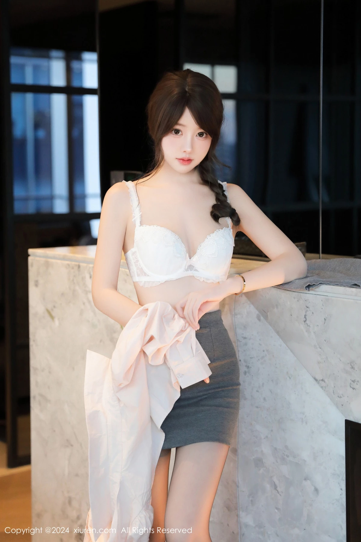 秀人集.com_[XiuRen秀人网]No.9562_模特桃妖夭性感JK制服露白色内衣配超薄黑丝秀完美身材诱惑写真78P