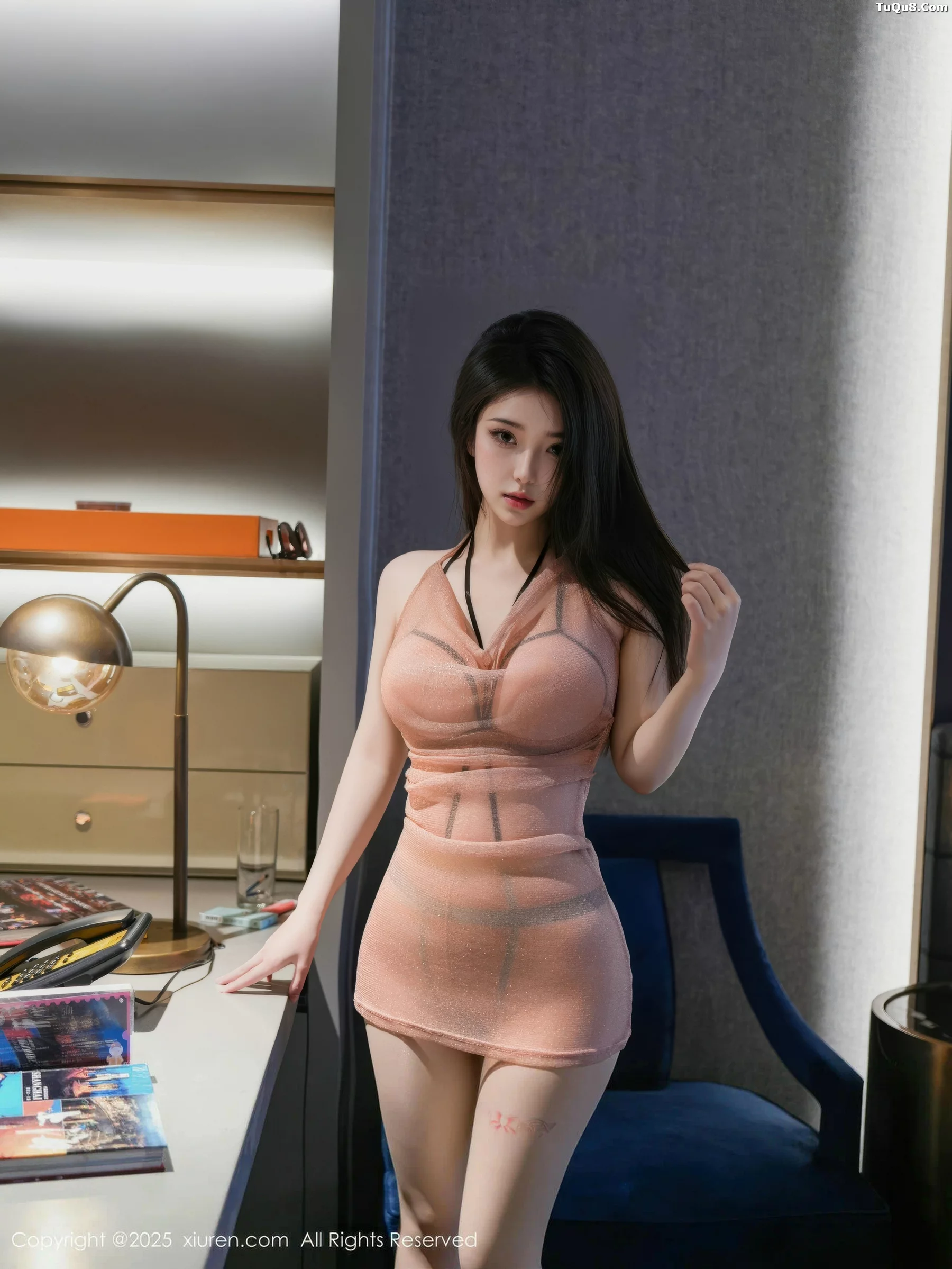 秀人集.com_[XiuRen秀人网]No.10758_新人模特烧烧小桃性感粉色连衣短裙配开档肉丝秀惹火身材诱惑写真46P